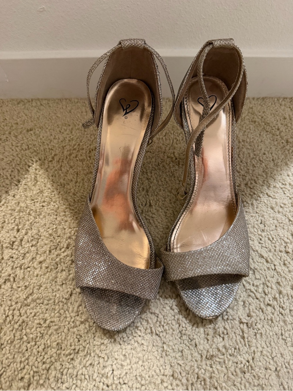 Windsor Glitter Tie-Ankle Open-Toe Heels - Champagne Gold
